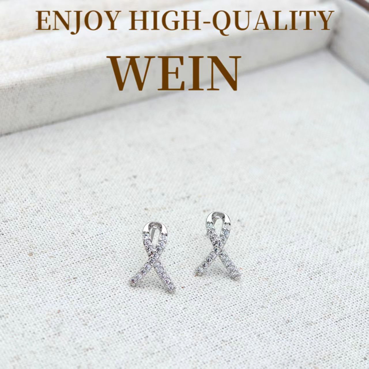 WEIN 铜合金合成锆石耳饰 日韩女款原创设计耳钉经典小众镶嵌简约