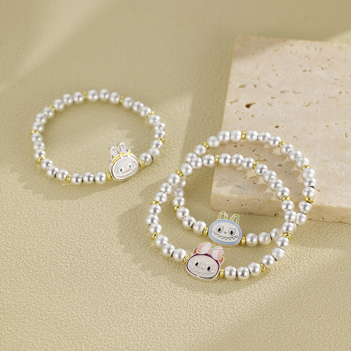 足银手链 可爱百搭拉布布足银999串珠手链新中式拉布布风格手串女