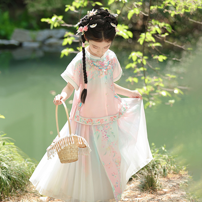 【紫藤】女童汉服夏季宝宝中国风新中式短袖套装宝宝古风古装可爱