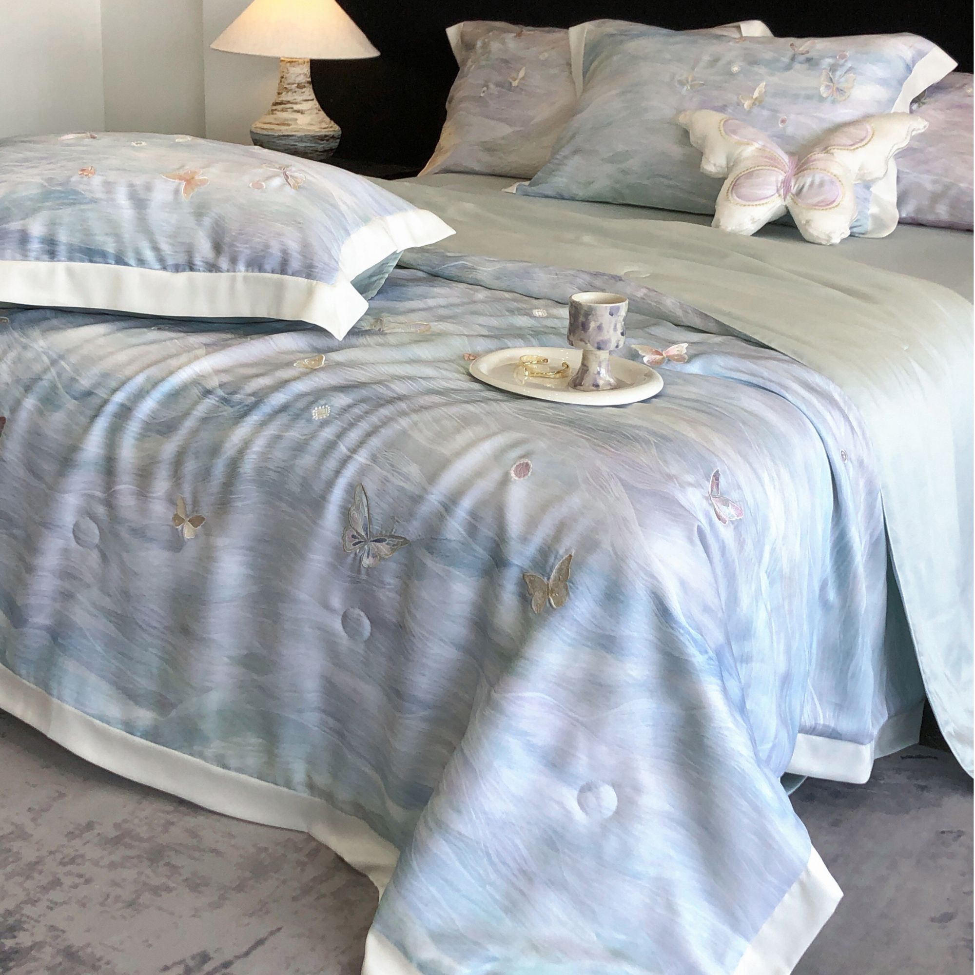 ROWHOLLY忆江南兰精天丝夏凉被四件套桑蚕丝夏被凉感空调被可水洗