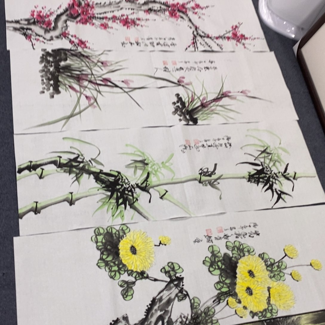 国画100✖️35梅兰竹菊四条屏