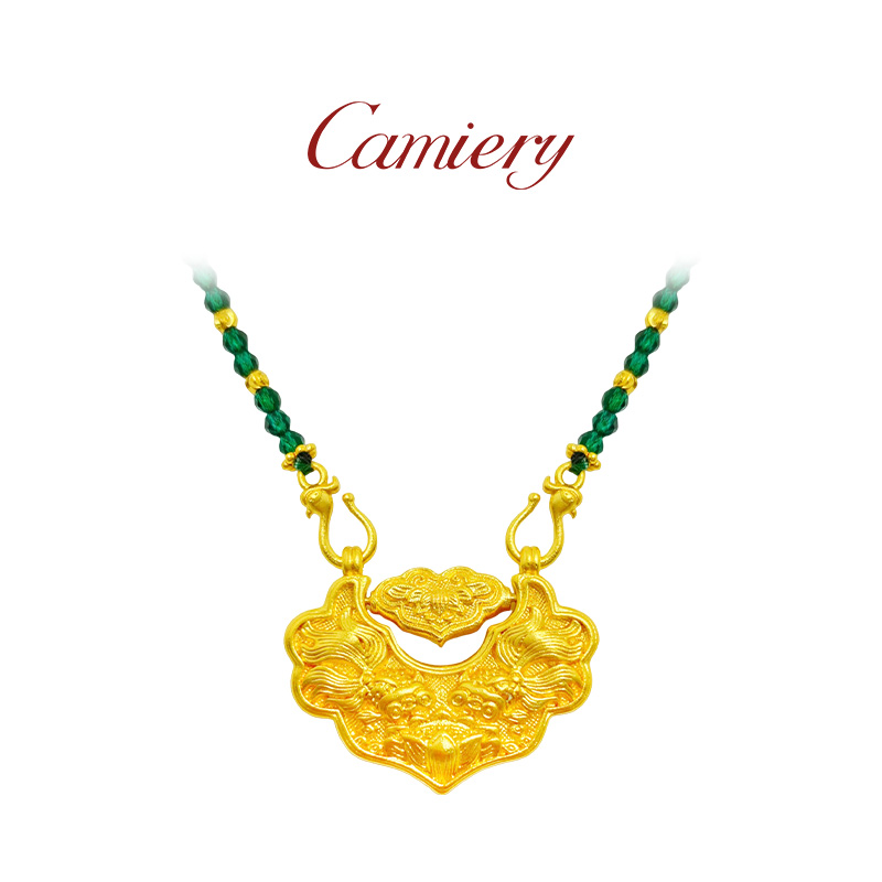 CAMIERY/卡美瑞 时尚轻奢双鱼锦鲤锁如意锁包项链金色QL
