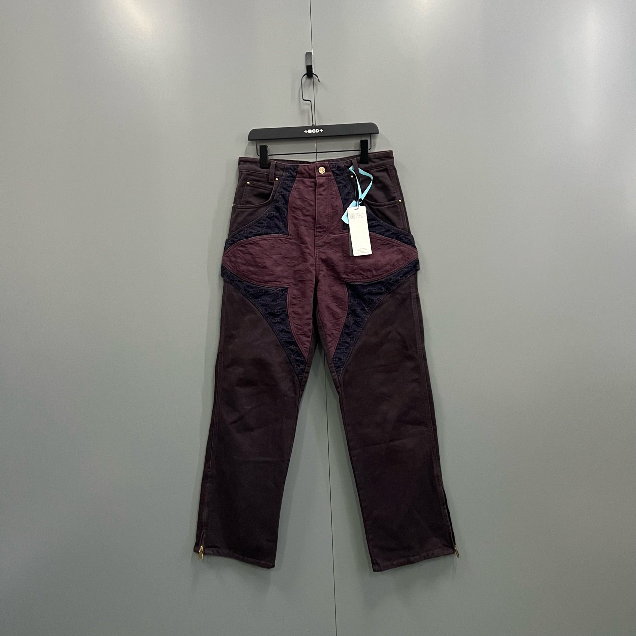 Louis Vuitton lv 胭脂红不规则花卉牛仔裤30码95新18100fg206469