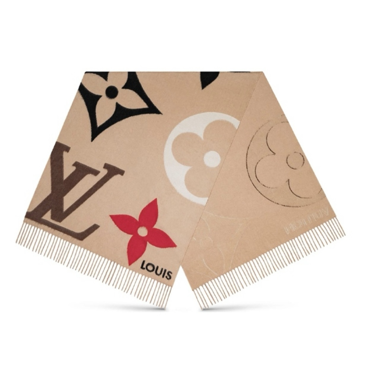 99新 LouisVuitton/路易威登 LV米色羊绒围巾