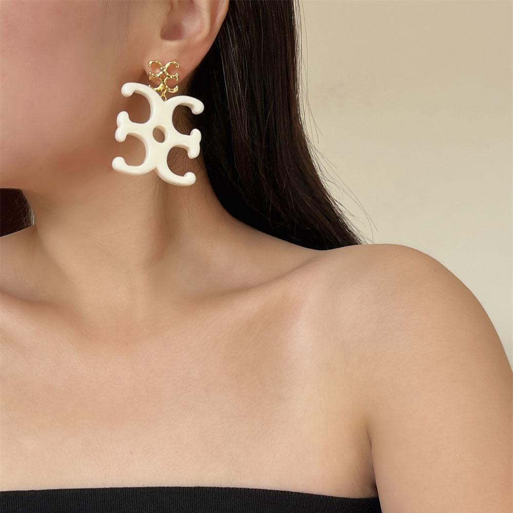 黄铜亚克力耳饰 小众设计圆心耳环coc同款耳钉大logo耳坠银耳针