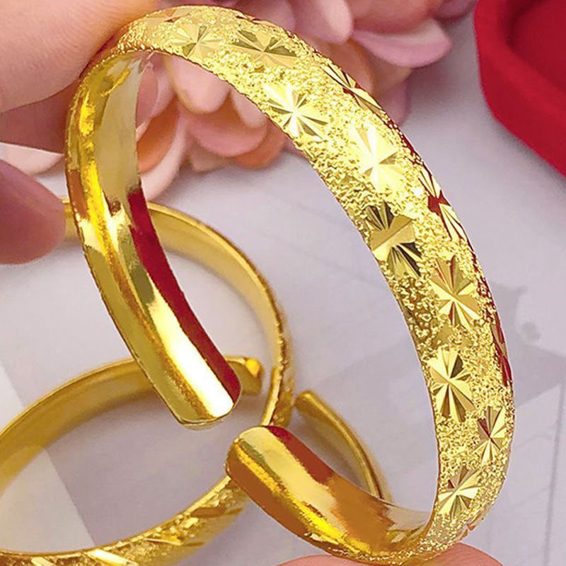 足金999  女士手镯宽面 实心推拉 满天星 女士百搭