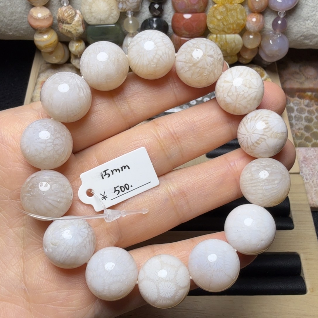 糖***豆硅化玉未镶嵌15咪白冰花花490