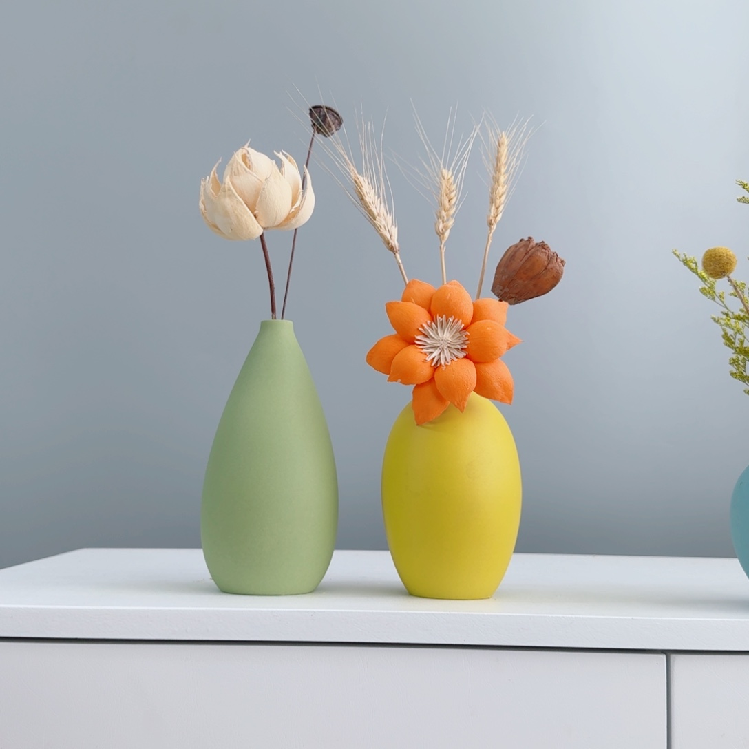 摆件陶瓷花瓶摆件含花总高约20-30cm
