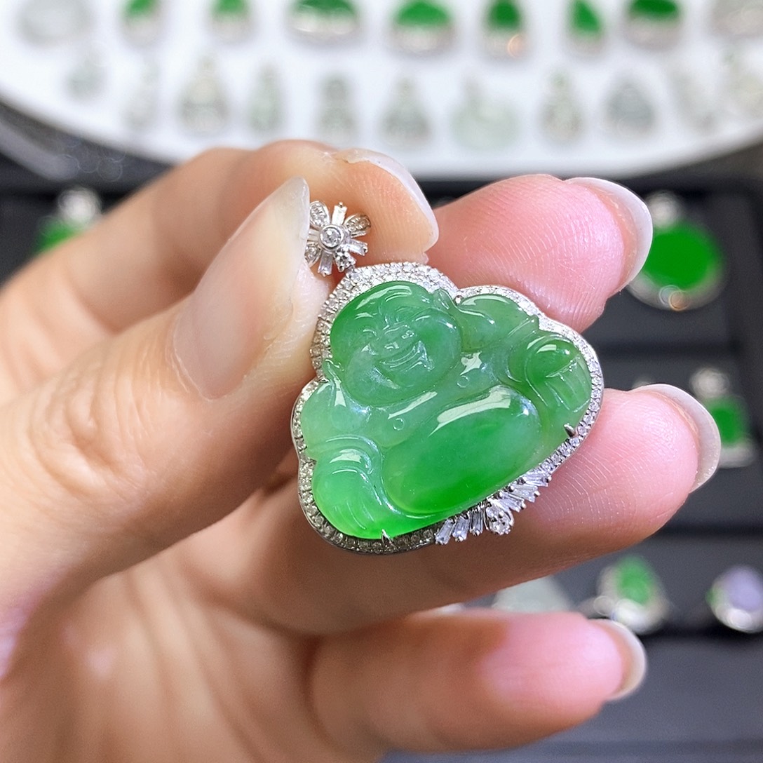 翡翠18K金镶嵌吊坠(不含链)