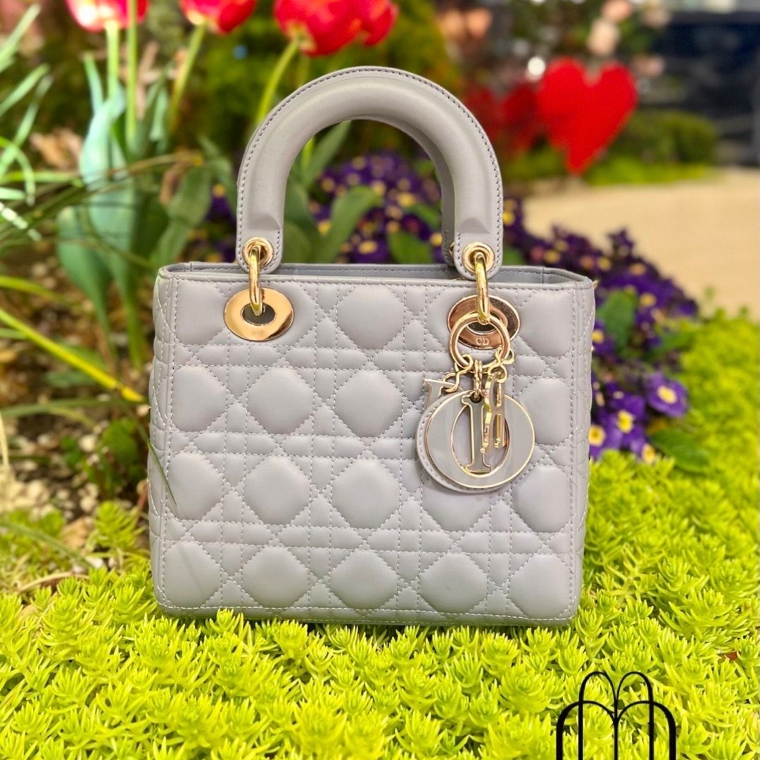 95新 DIOR/迪奥 雾霾蓝四格戴妃Lady Dior小号斜挎包 78845B
