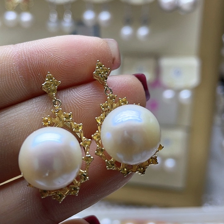 淡水珍珠耳饰银S925镶嵌