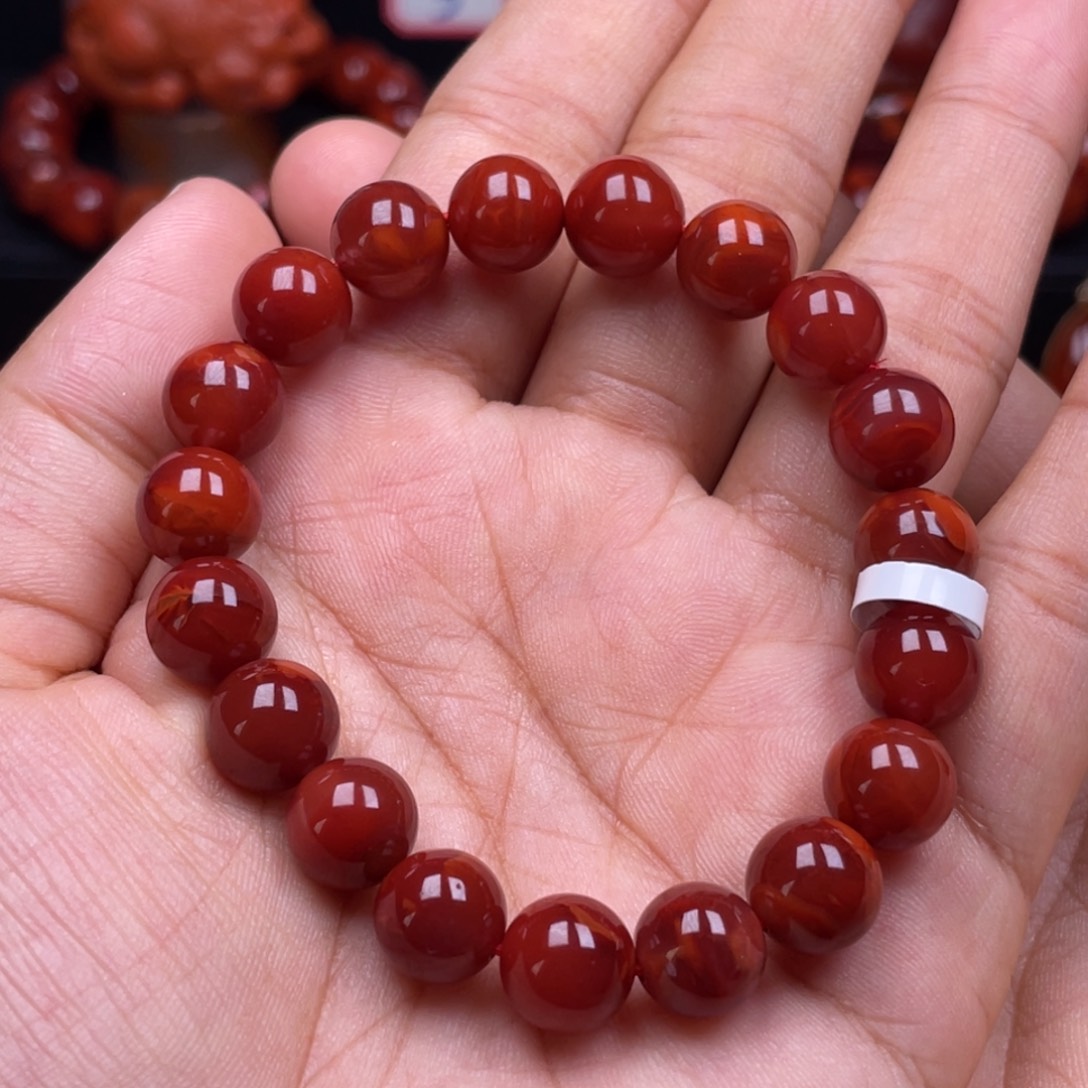 南红玛瑙珠宝奇石未镶嵌单圈9.5mm