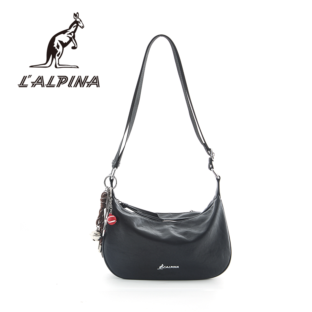 阿尔皮纳袋鼠黑色大容量大隔层包质感单肩包时尚通勤斜挎包女