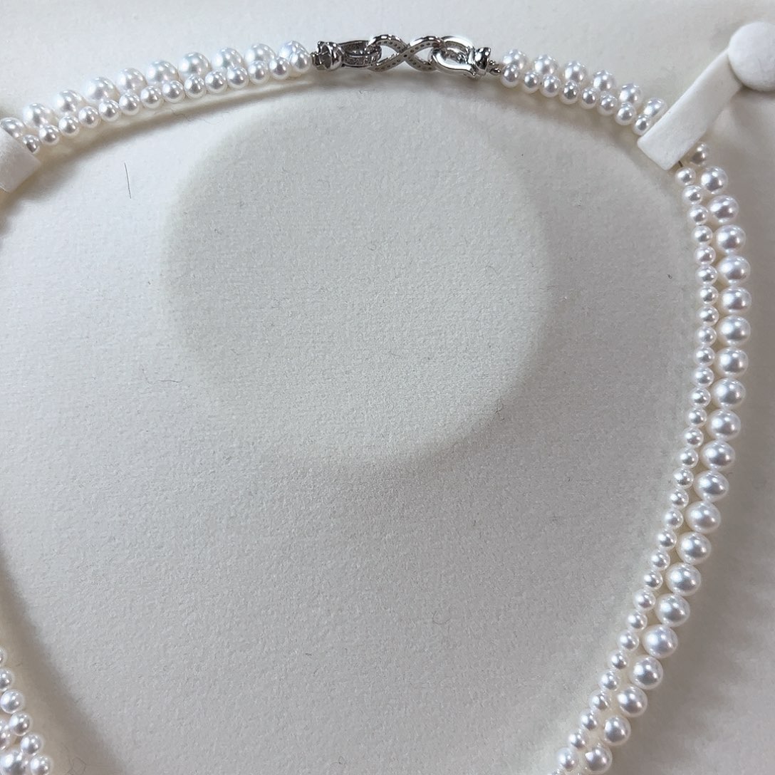 淡水珍珠项链银S925镶嵌3-4 5-6mm双层链八字扣