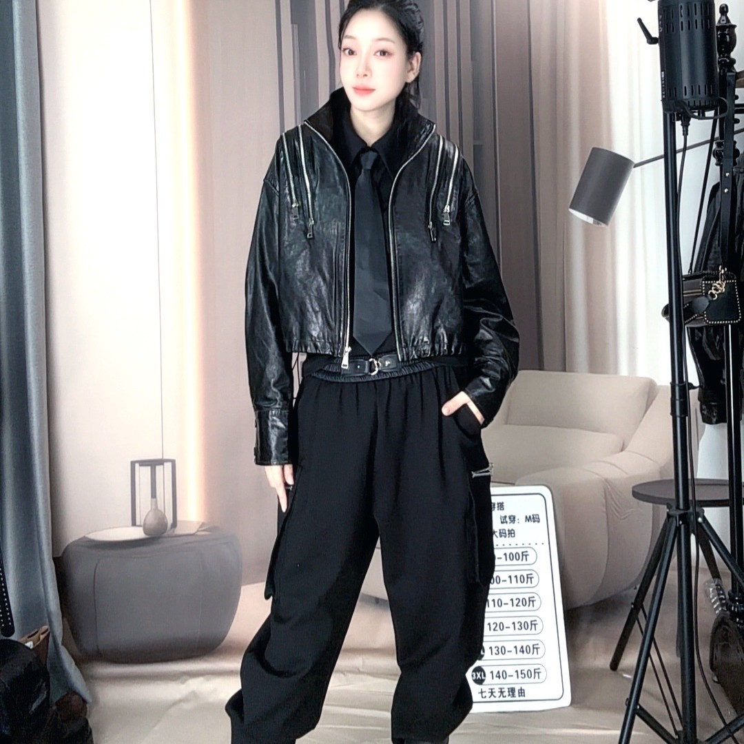 立领秋季外套皮衣长袖拉链油蜡皮绵羊皮皮外套