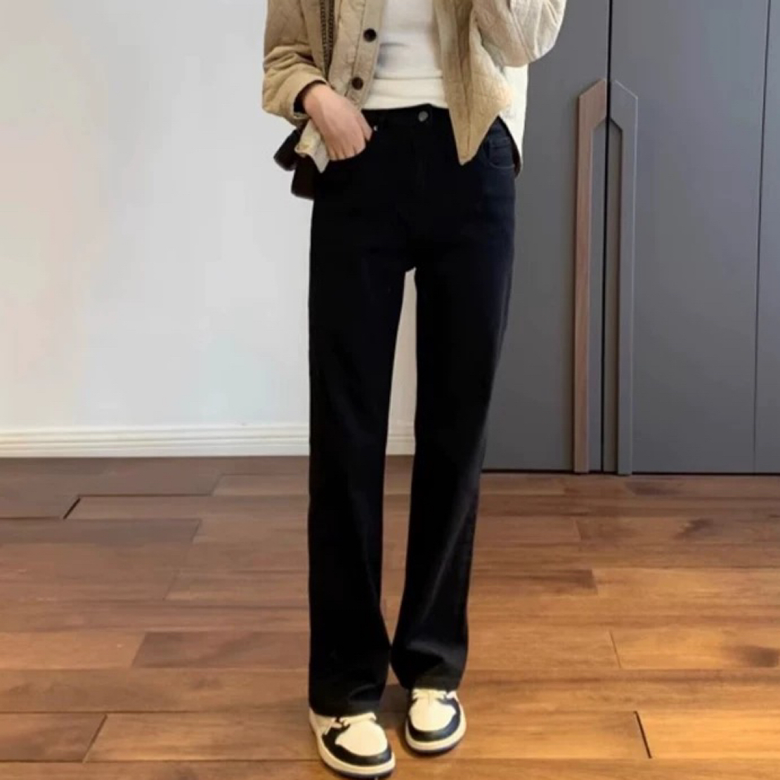 黑色窄版直筒牛仔裤女高腰修身显瘦小个子烟管裤加绒加厚保暖9分