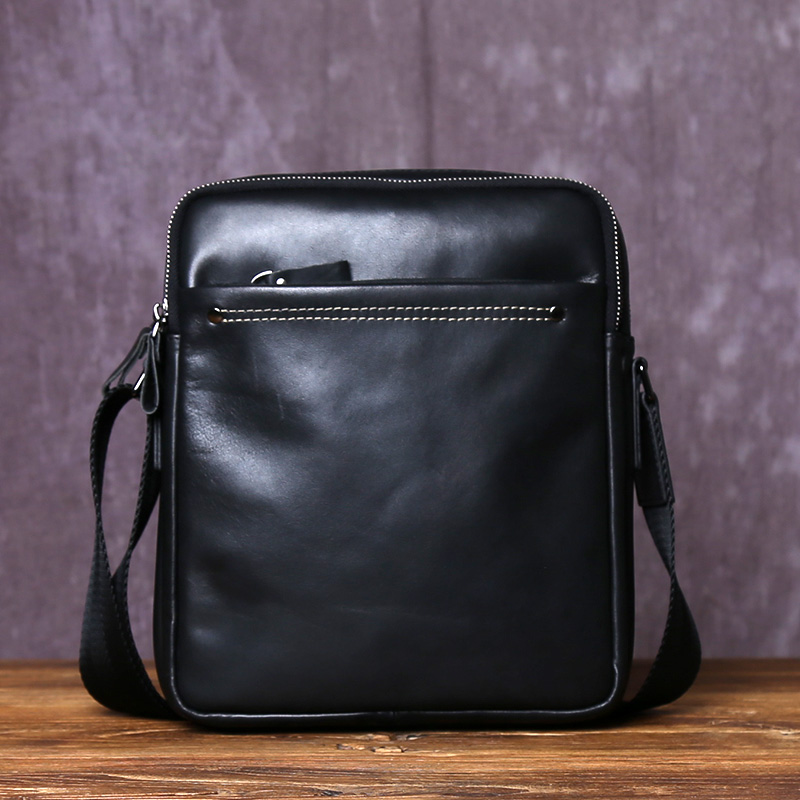 JLFGPJ男士休闲头层牛皮单肩斜挎包竖款小众韩版百搭背包