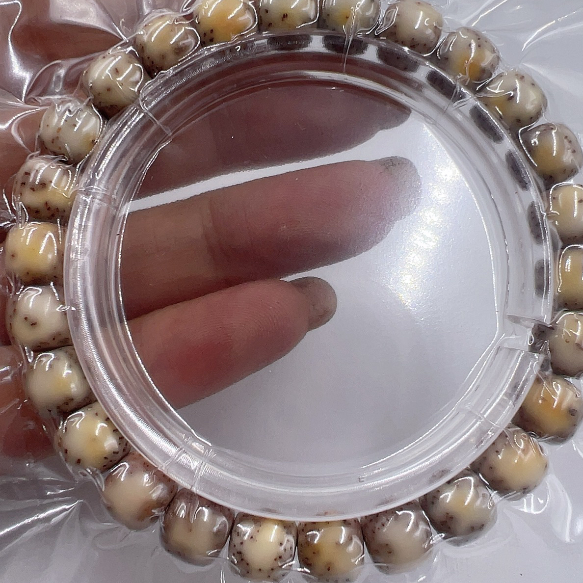 星月菩提精品原生态骨瓷白细星火烧云手串8/9，高油高密易变色