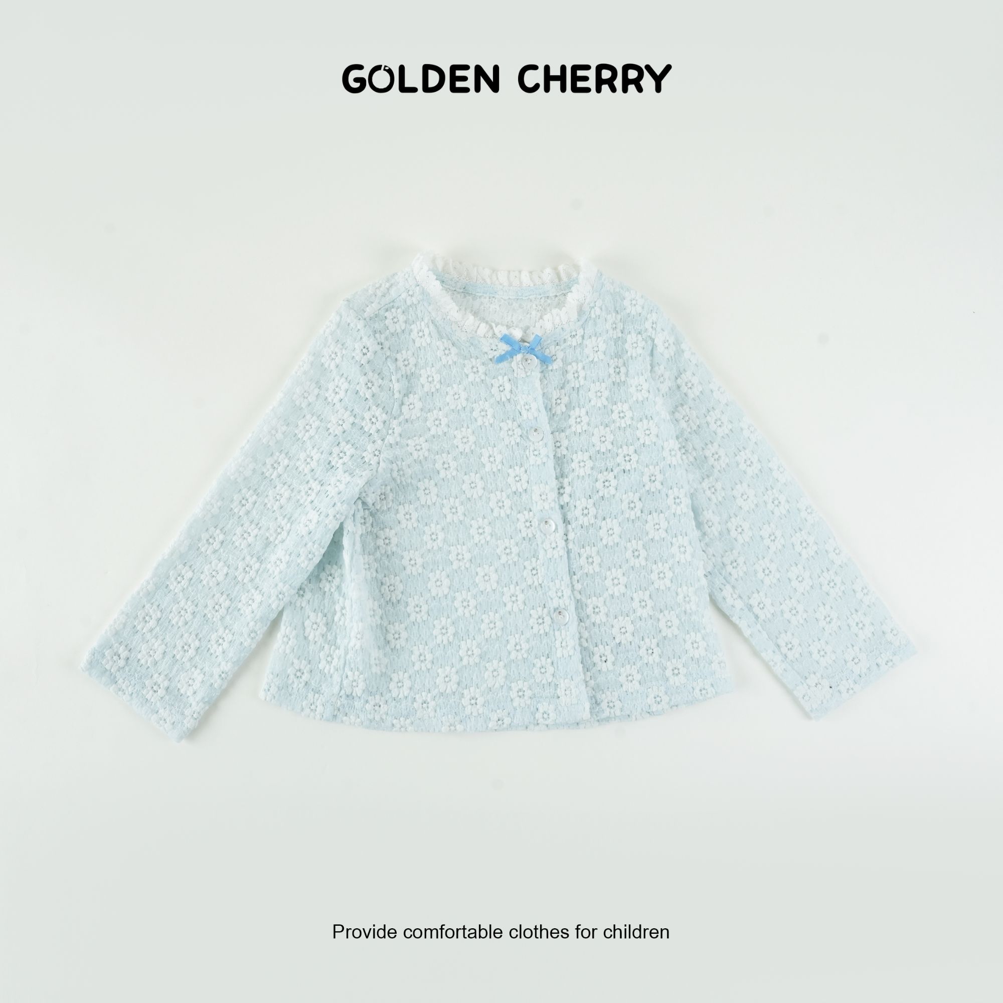 【金樱桃Golden cherry】小童蓝色镂空印花满印百搭外套65635