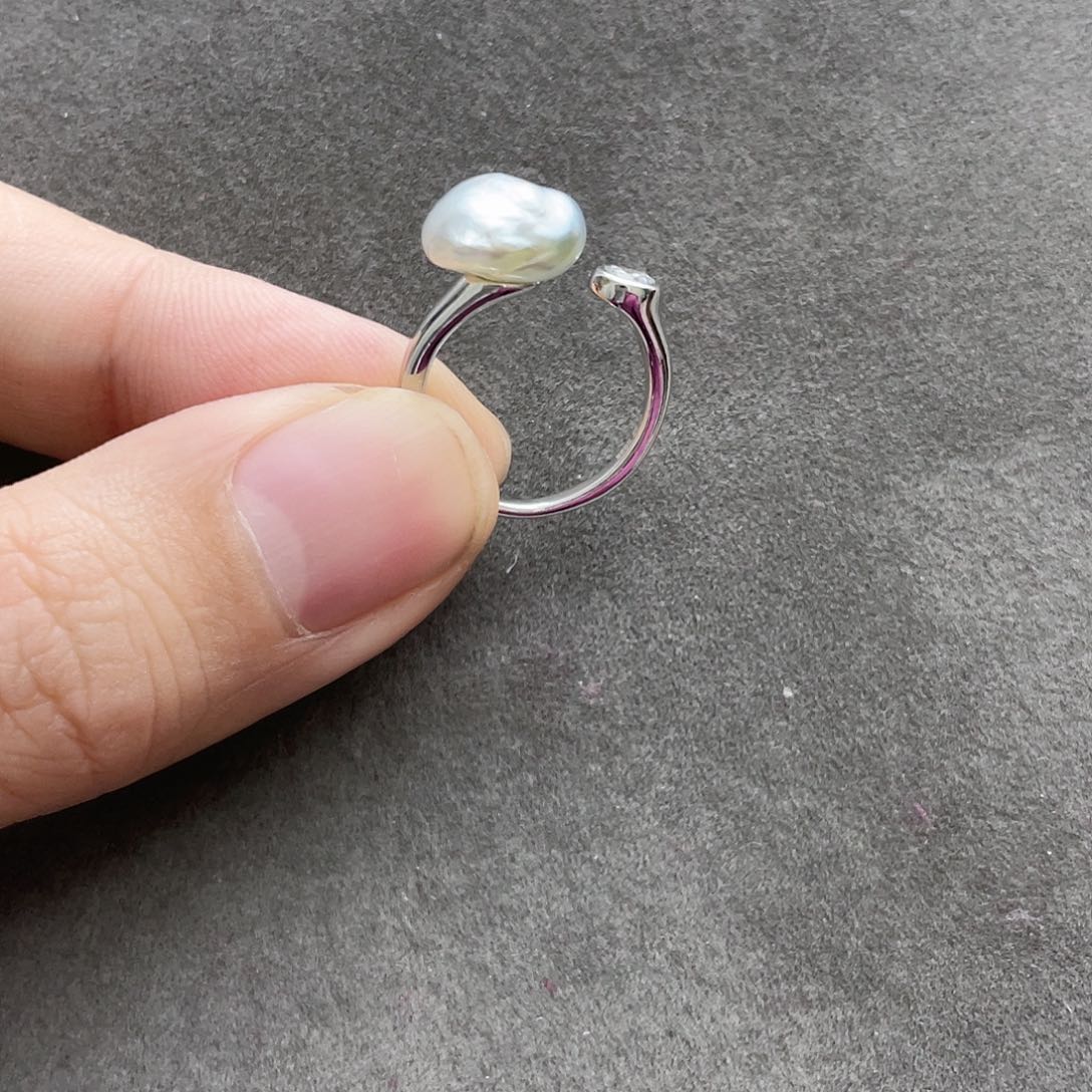 海水珍珠戒圈银S925镶嵌