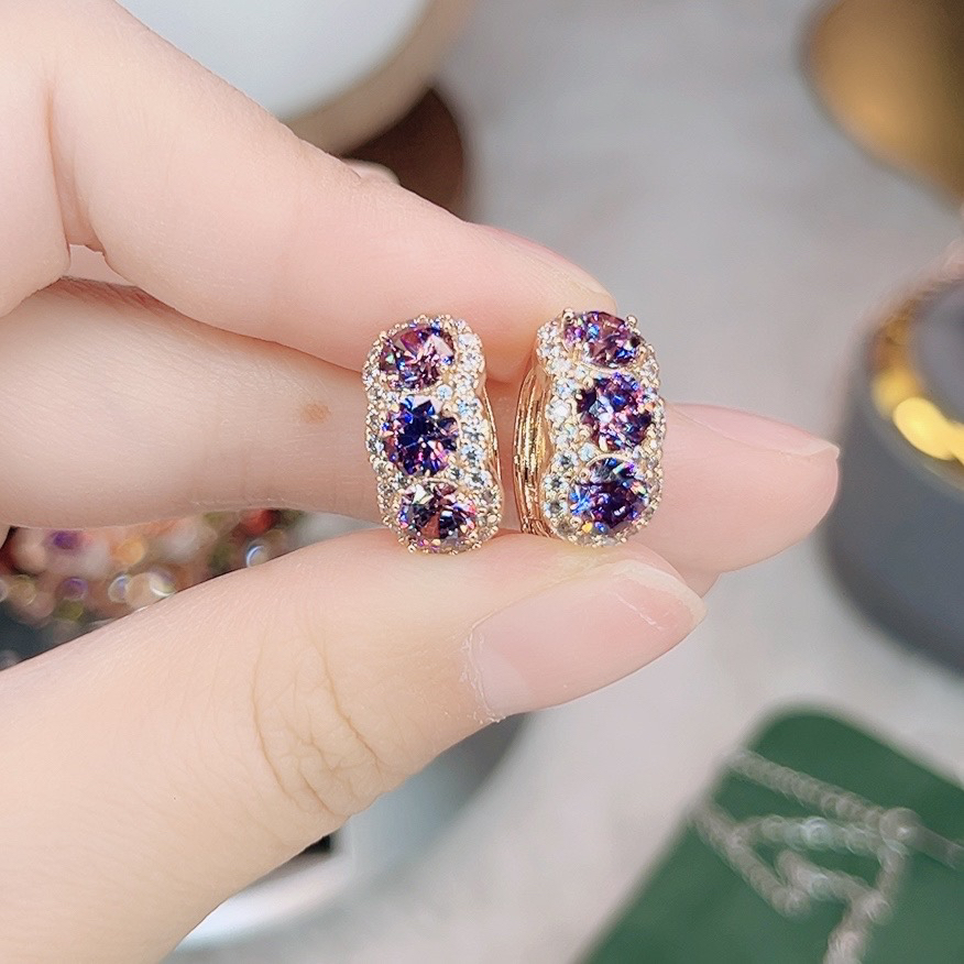 铜合金锆石耳饰 337紫色高档耳扣