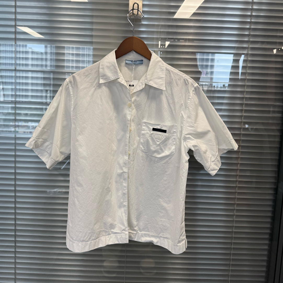 99新 Prada/普拉达 Prada白色三角标短袖衬衫 99新 38码 #zz6570