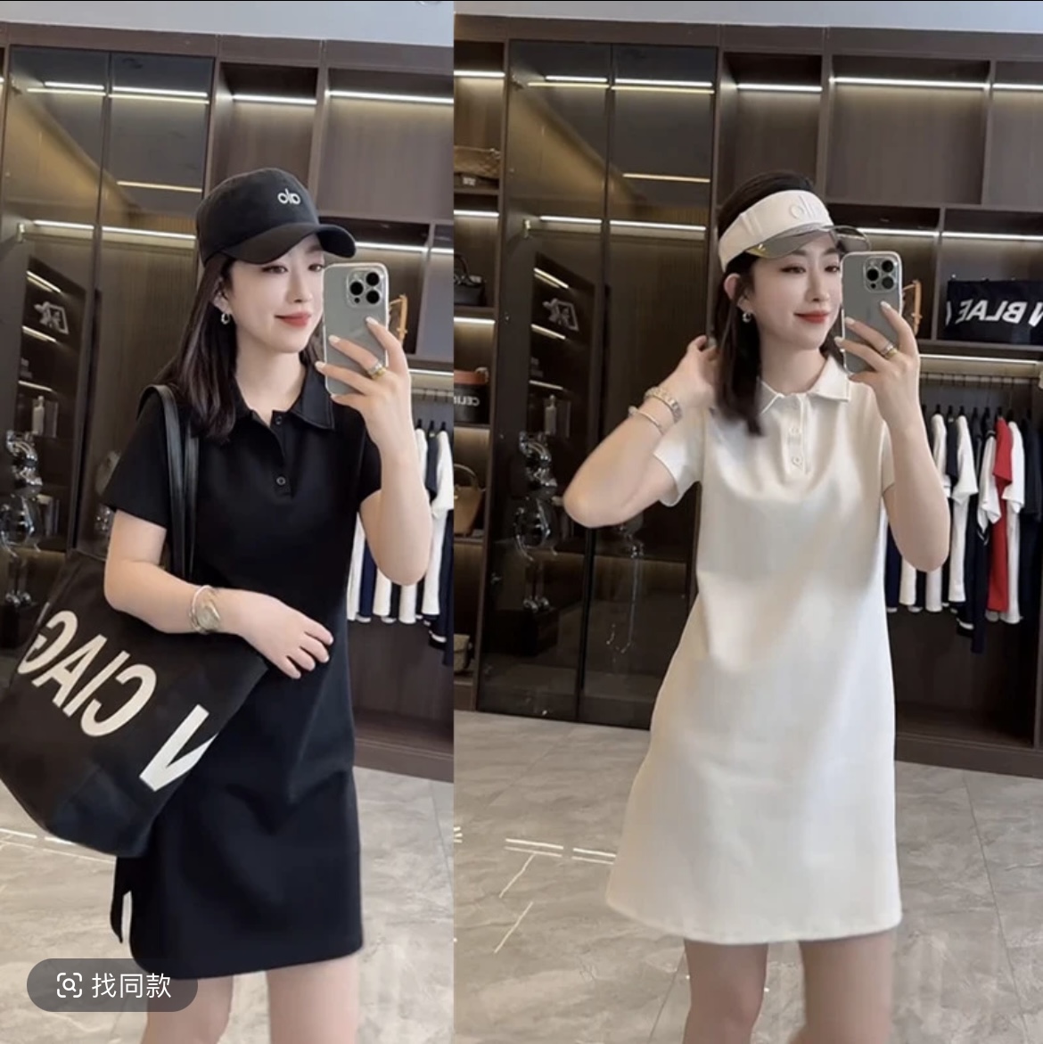 网红爆款时尚减龄宽松显瘦中长款连衣裙气质休闲POLO领纯色A字裙