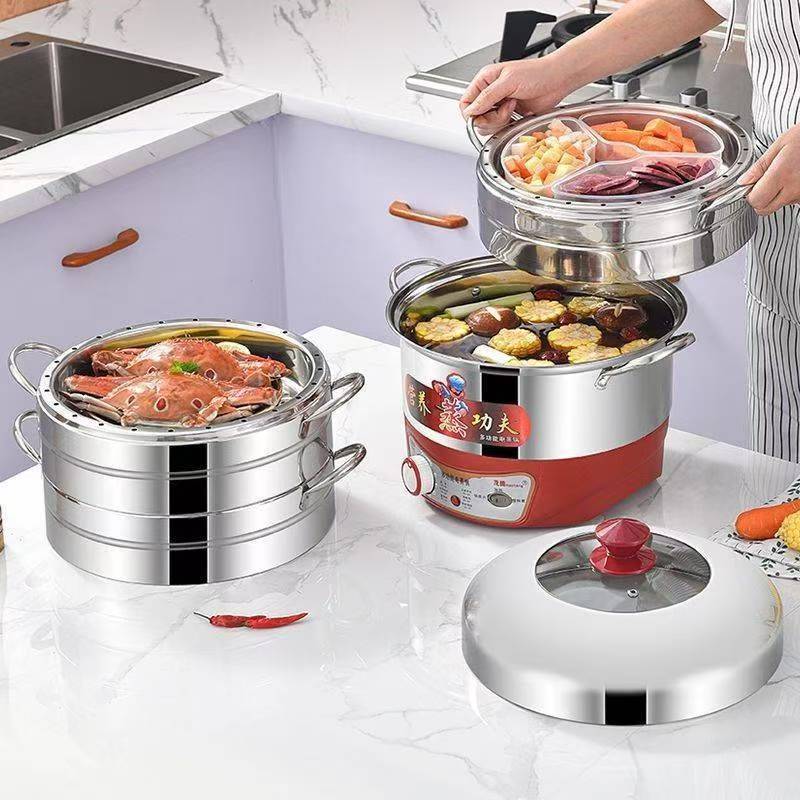 不锈钢电蒸锅家用三层蒸饭锅大容量多功能定时防干烧自动断电蒸笼