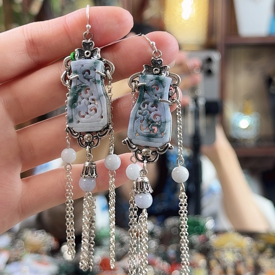 翡翠银S925镶嵌耳饰