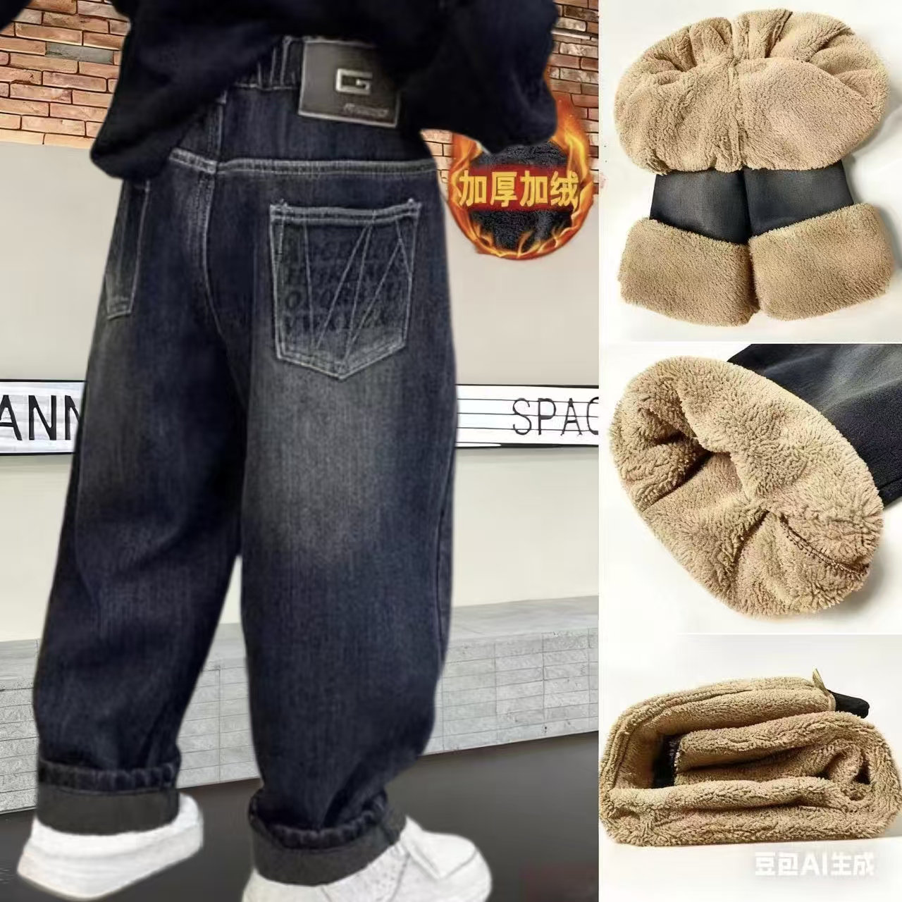 男童加厚牛仔裤2025新款儿童宽松牛仔裤中大童男孩休闲长裤百搭潮