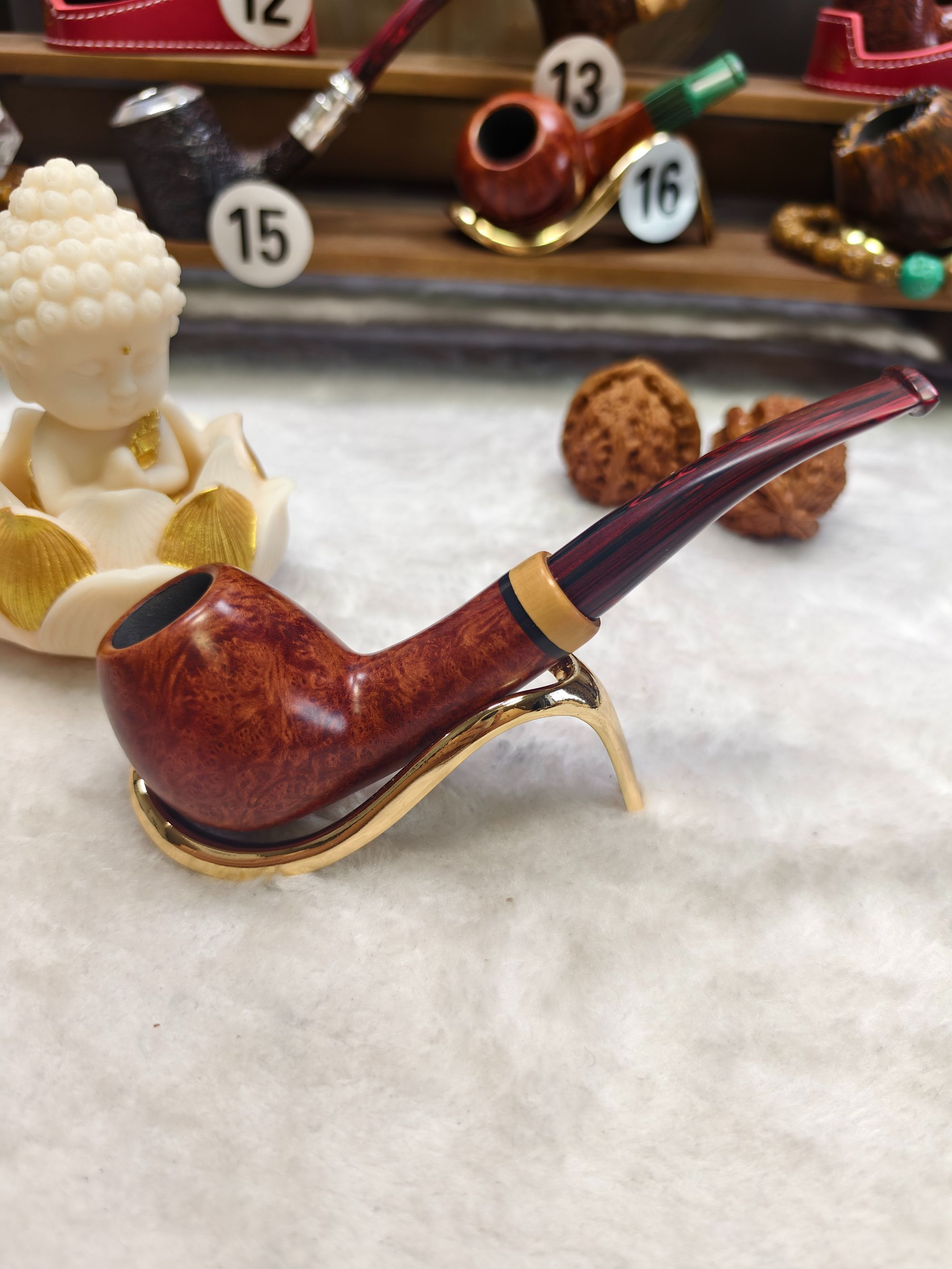 西班牙进口石楠木河豚微弯精品手工烟斗（实物以直播间展示为准）
