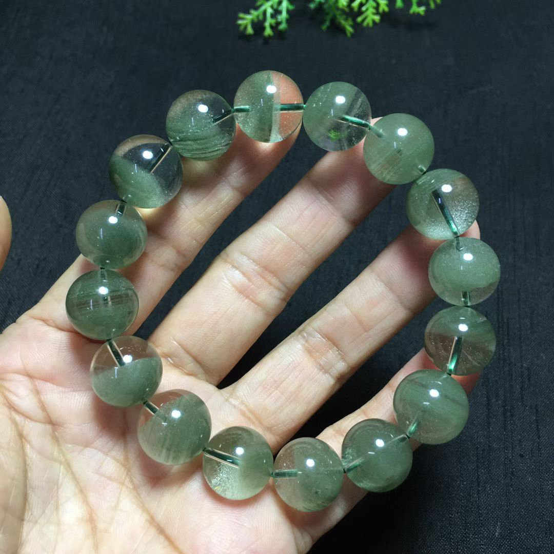 天然水晶巴西绿幽灵星沙聚宝盆手链珠子13mm加一物一图一证书