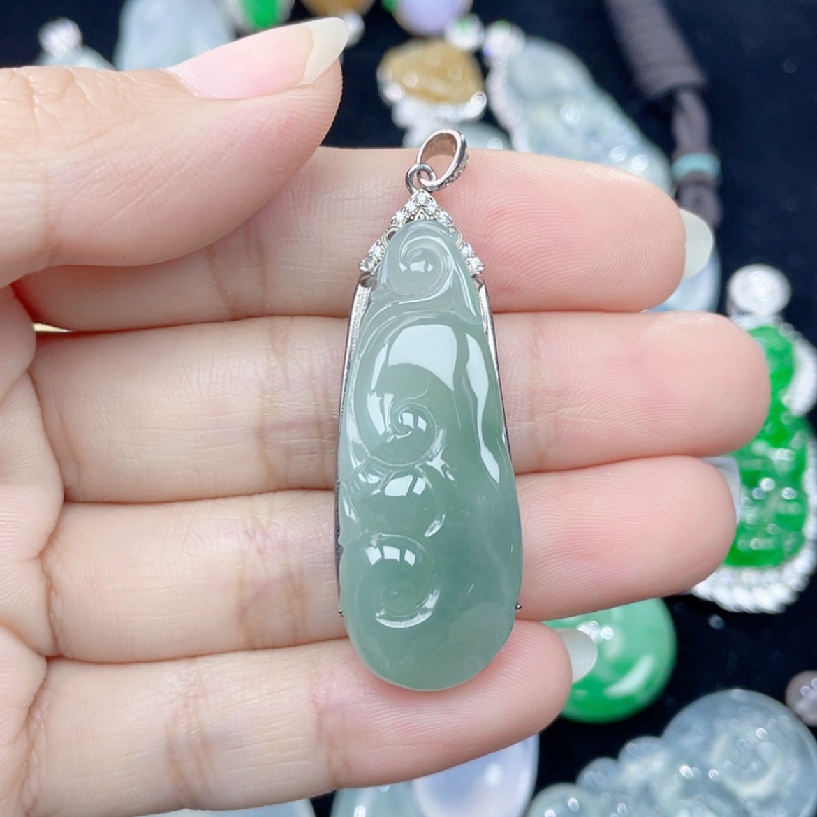 【闪购商品】翡翠颈饰银S925镶嵌55号 如意