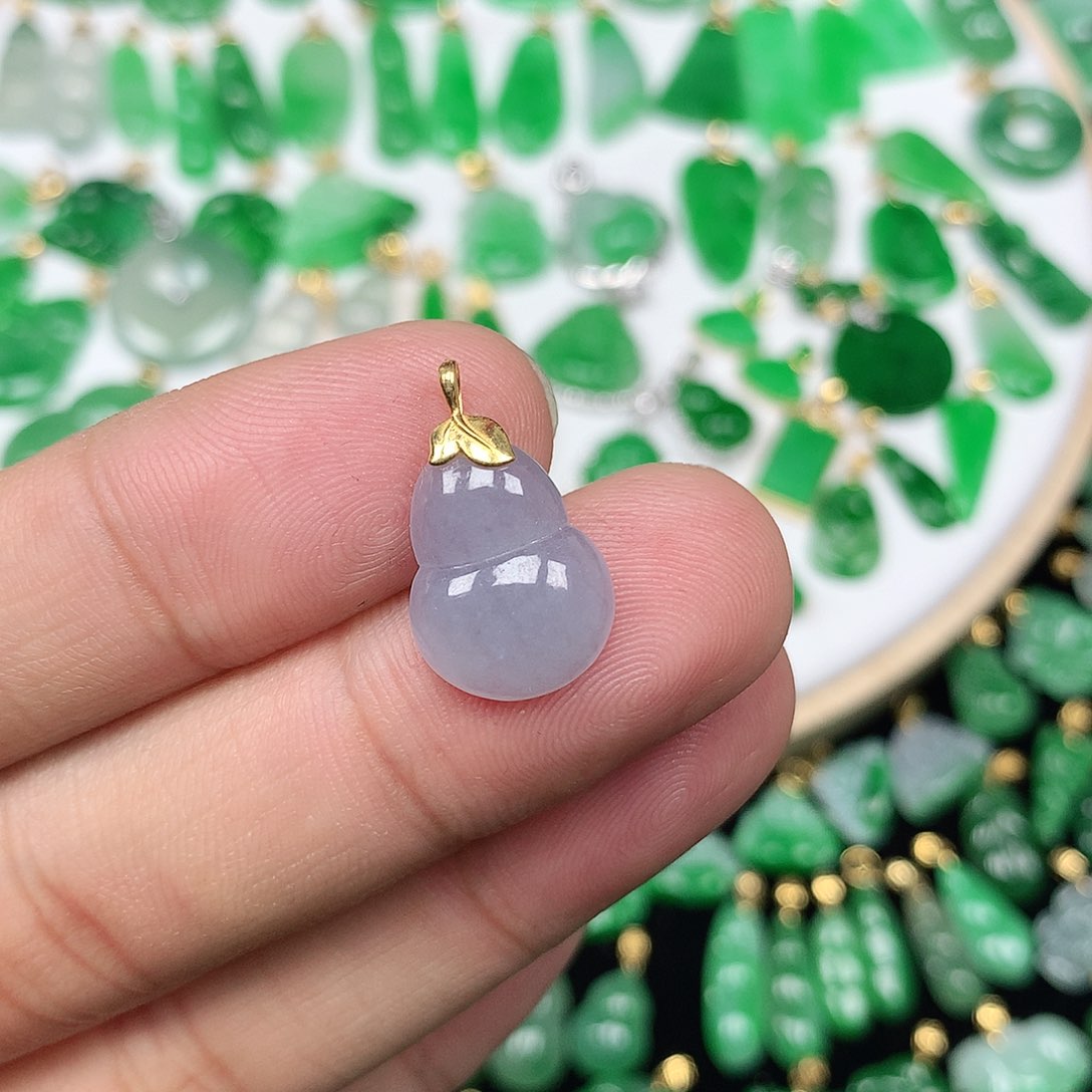 翡翠配石18K金扣 小巧冰紫罗兰葫芦