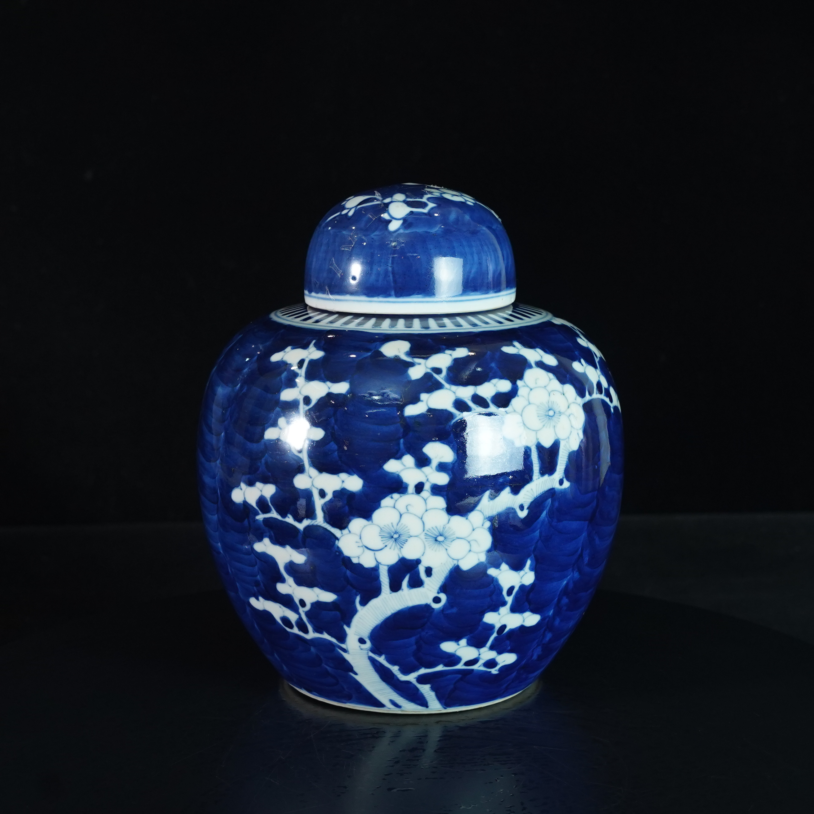 LABC250103024【十竹斋】清光绪冰梅留白青花赏罐（原配盖）