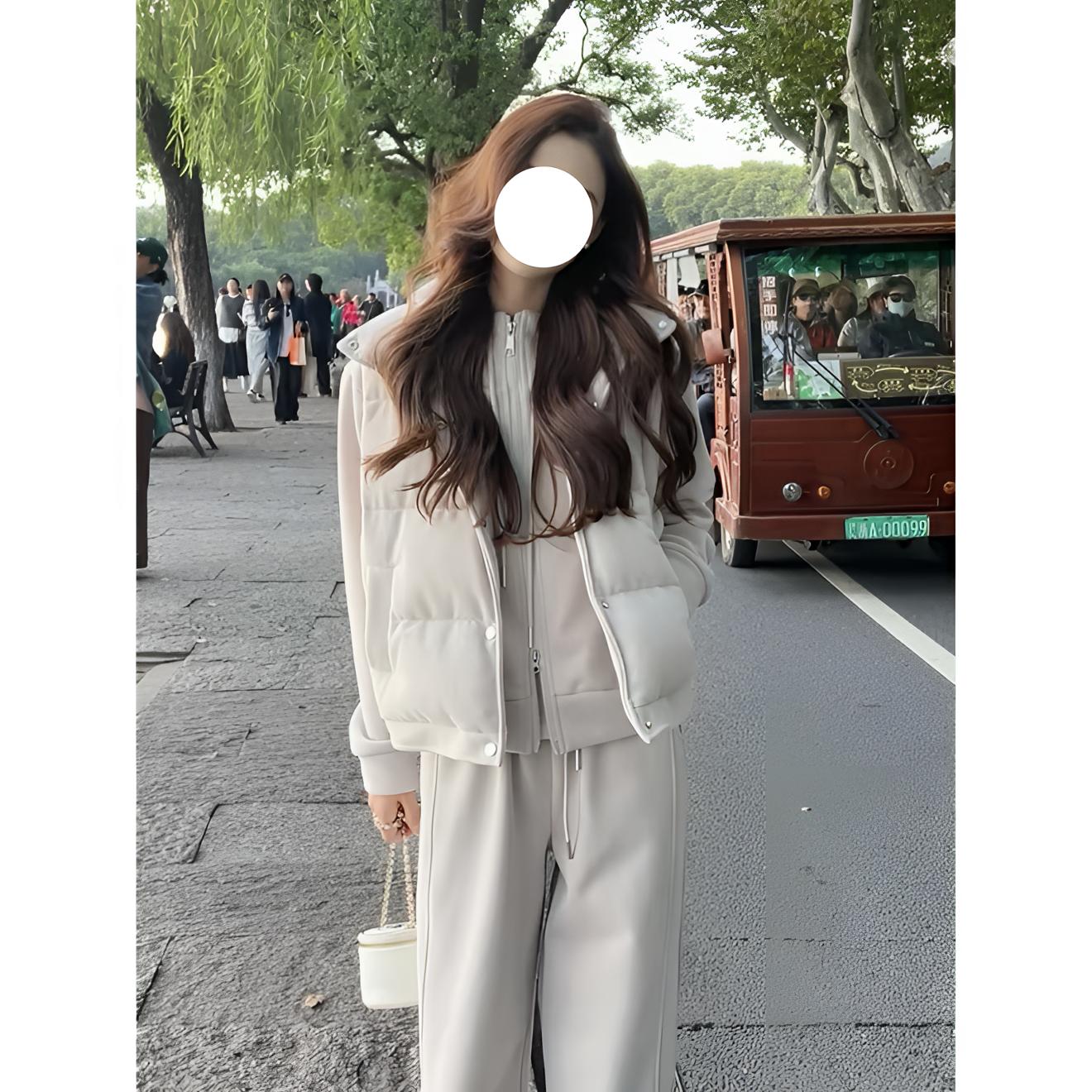 通勤风棉马甲卫衣阔腿裤三件套女冬季新款加绒加厚套装AM25502