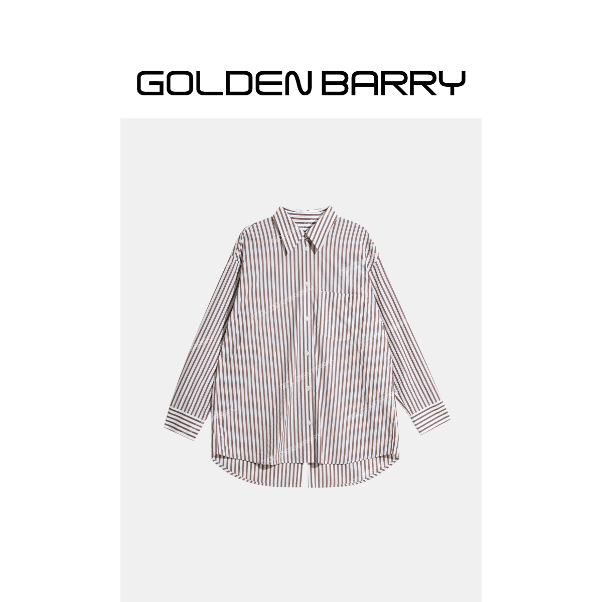 GOLDENBARRY|212614“摩卡慕斯”落肩开衩设计条纹衬衫