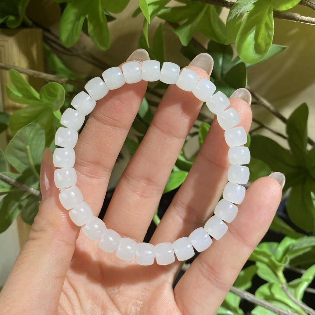 白玉冰胶直切手串7mm