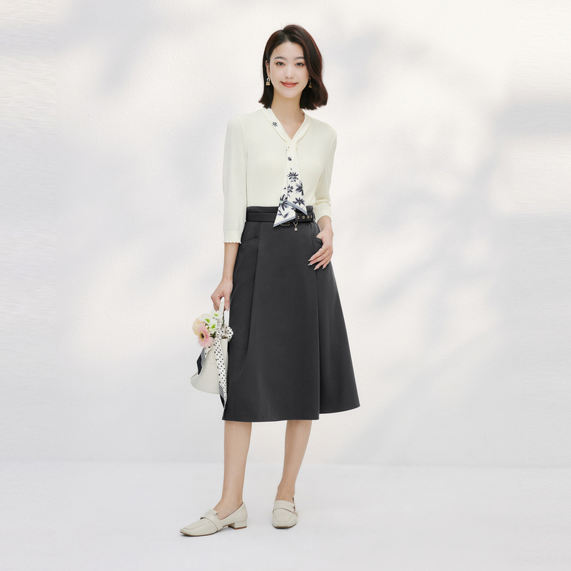 【安雅专属】珂思V领针织衫女上衣飘带EZ02030V1/EZ02044E1