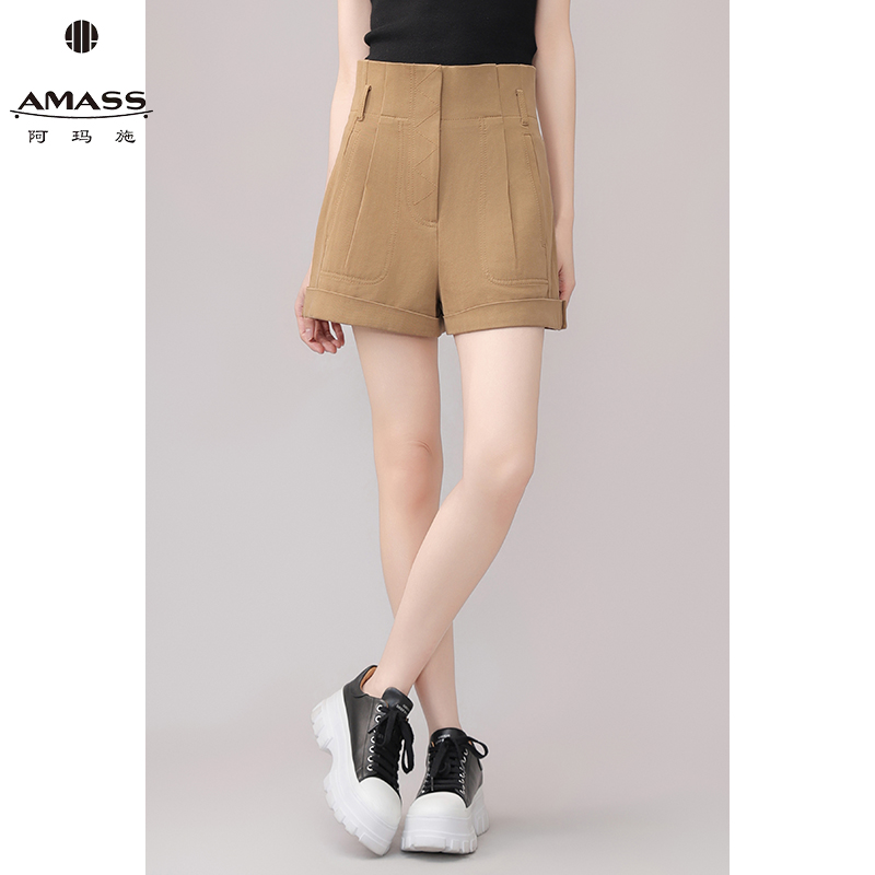 AMASS/阿玛施夏季休闲时尚复古百搭棉质高腰显瘦翻边短裤 5100361