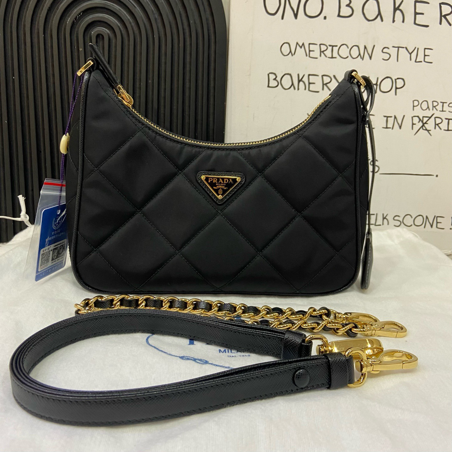 99新 Prada/普拉达 Re-Edition1995链条尼龙材质  hobo腋下包形，