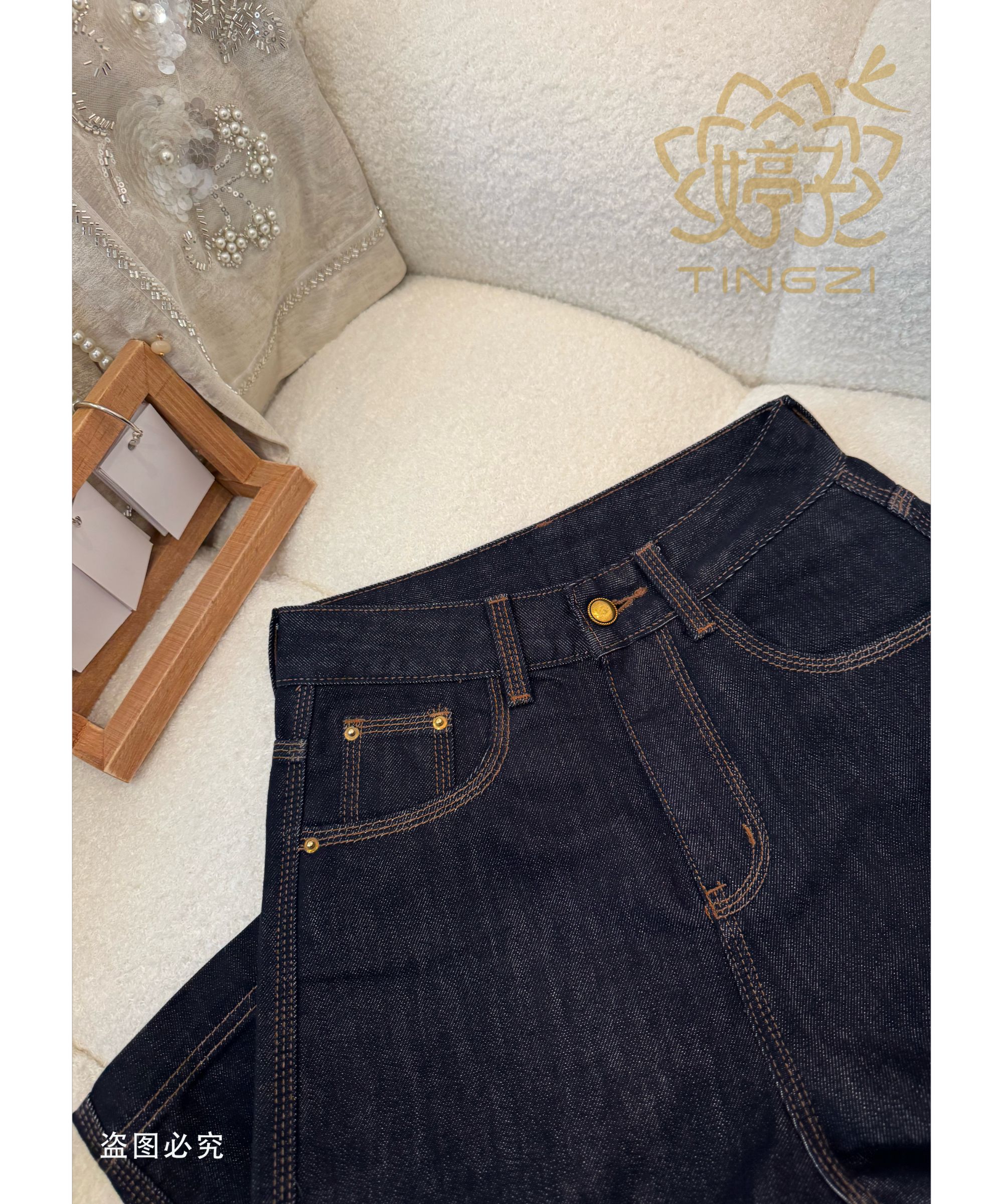 2025夏季新款三本针丹宁色牛仔裤女高腰显瘦宽松设计感百搭直筒裤