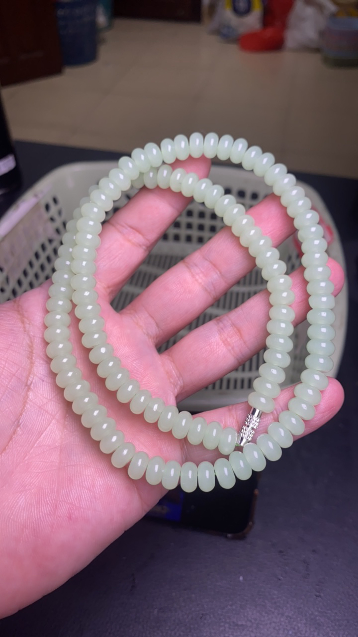 B250 冰透鸭蛋青算盘珠妈妈链
