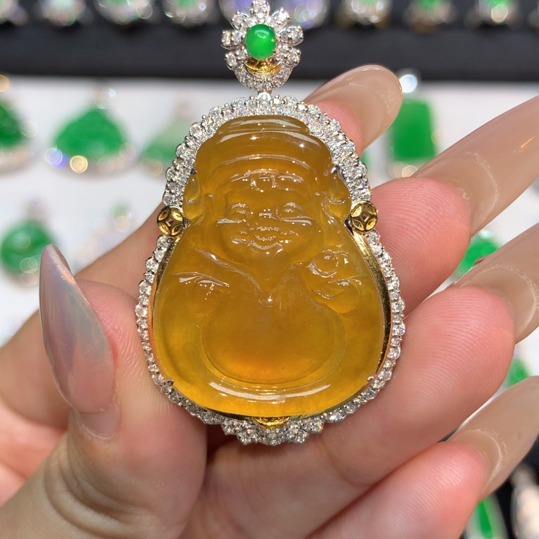 翡翠18K金镶嵌吊坠(不含链)