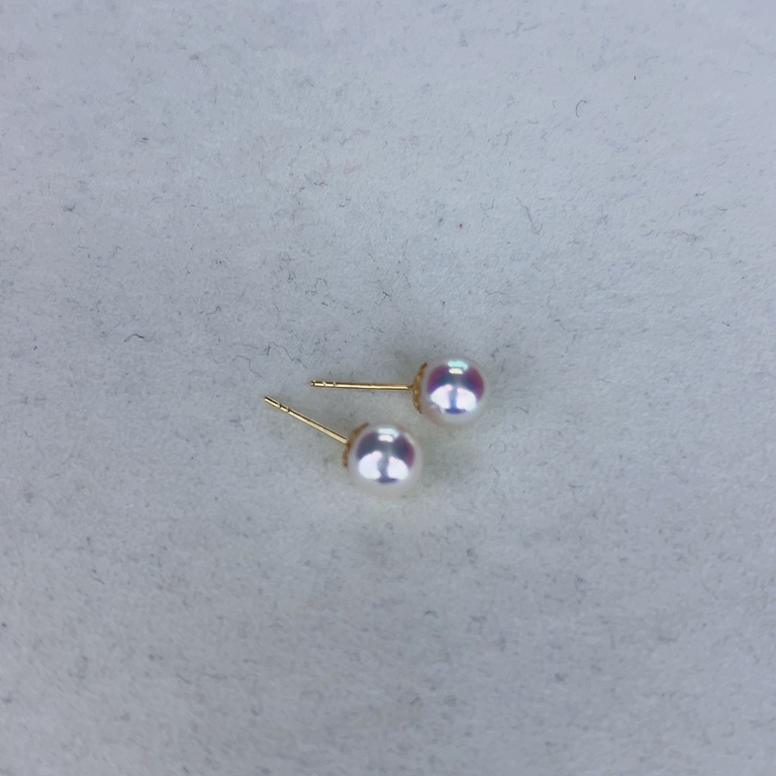 海水珍珠海水akoya天女耳钉7-7.5mm18K金镶嵌
