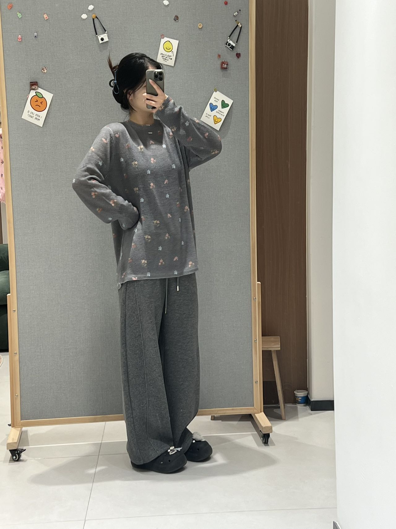 【现货】FIZZFLY花朵印花羊毛衫加厚家居服百搭套装加绒打底衫保暖