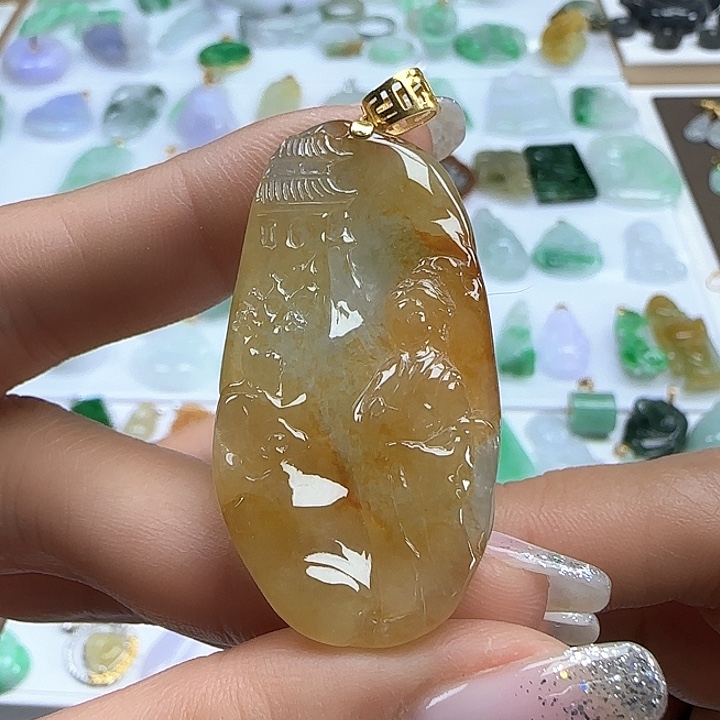 翡翠颈饰未镶嵌冰黄观音牌