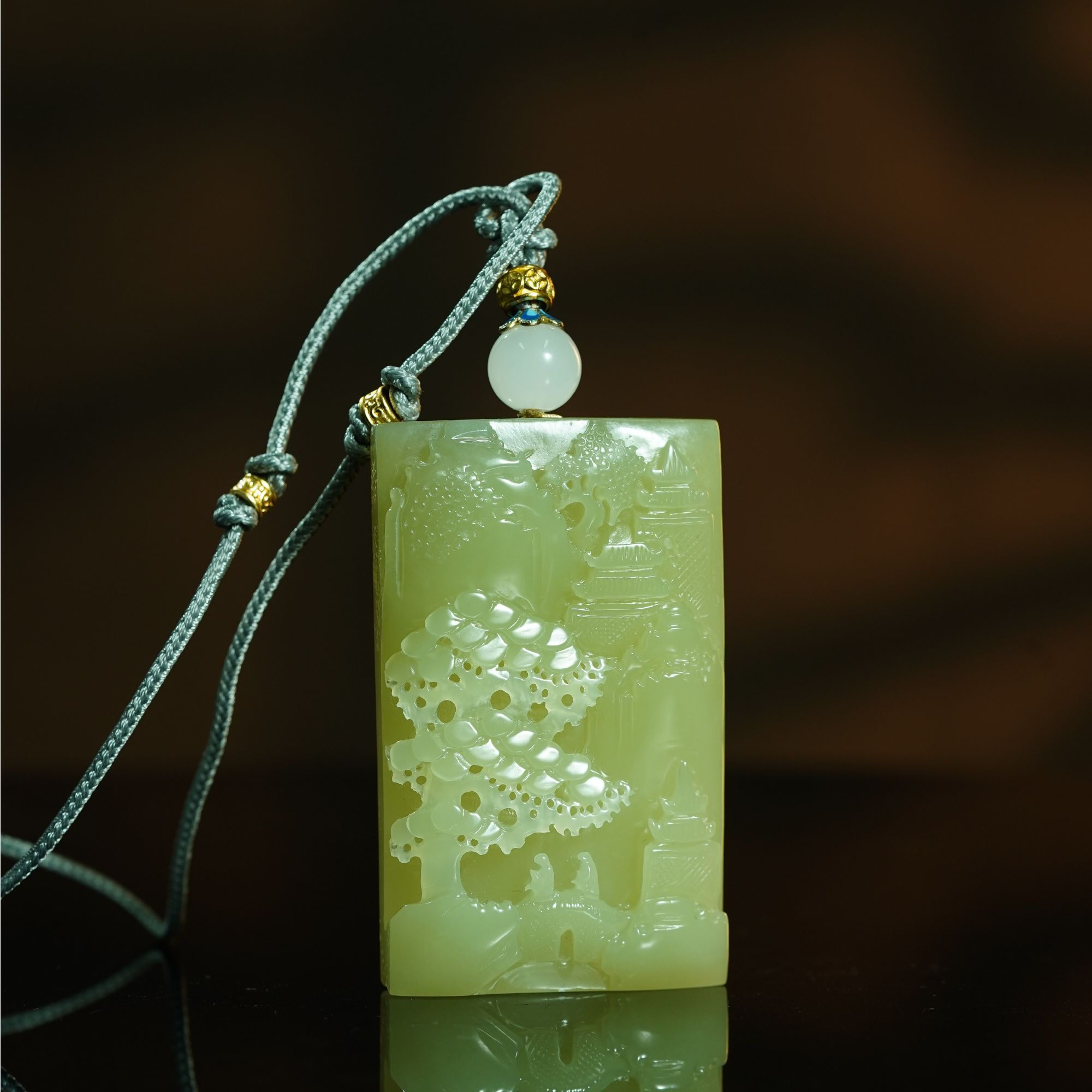 和田玉若羌柠檬黄山水牌 87.27g(带绳）L251206083 