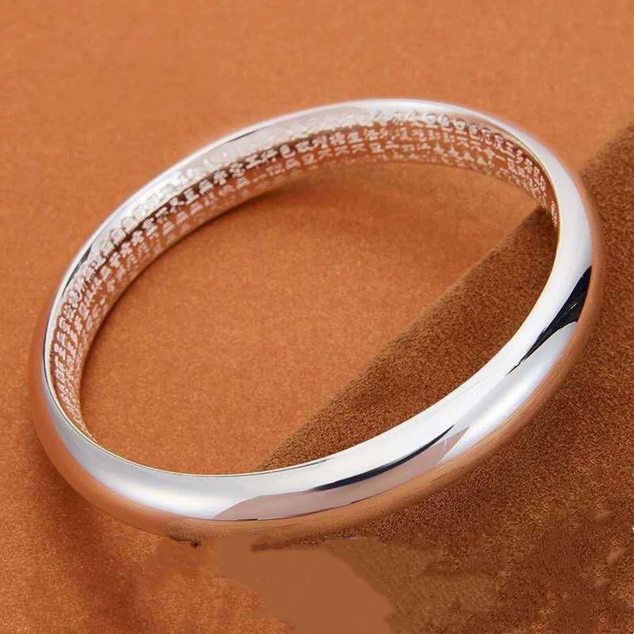 足银手镯 3号链接足银999.9贵妃心经闭口银手镯光面镯子六字真言