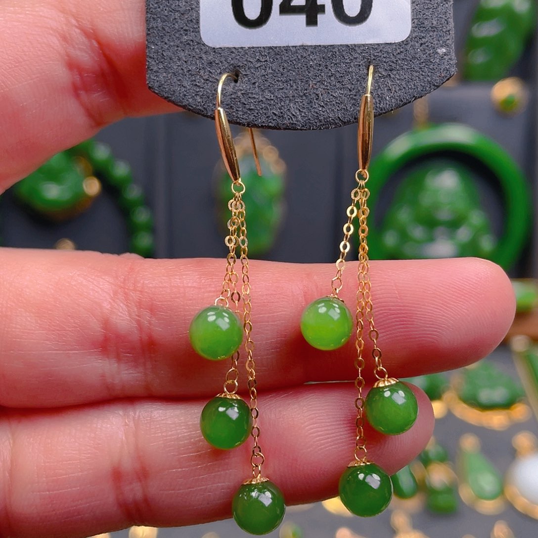 和田玉耳饰18K金镶嵌040